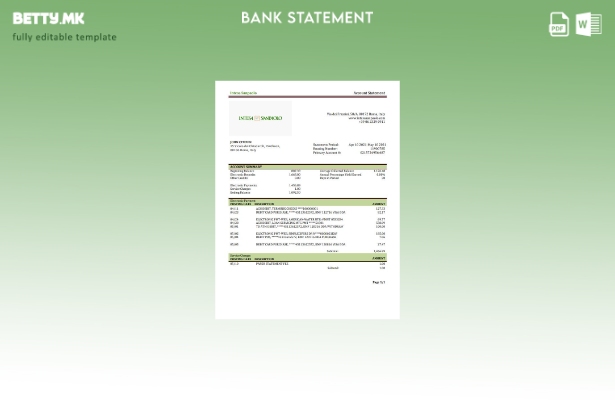 Модерен стил Италијански шаблон за извод од банкарска изјава Intesa Sanpaolo